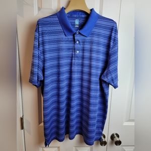 PGA Tour Polo Shirt Adult XXL Blue Stripe Golf Shirt‎ Short Sleeve Collared